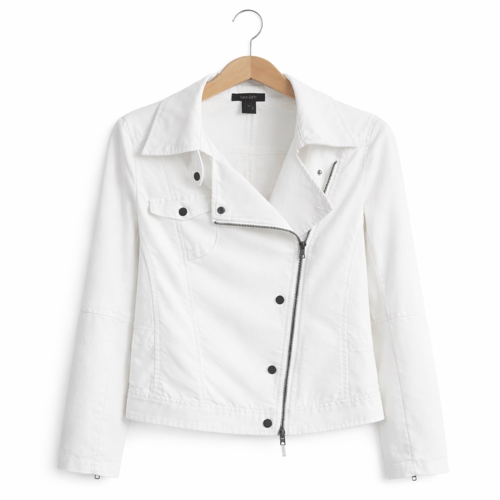 Karen Kane White Linen Blend Moto Jacket XS | Cropped Zip Jacket Spring